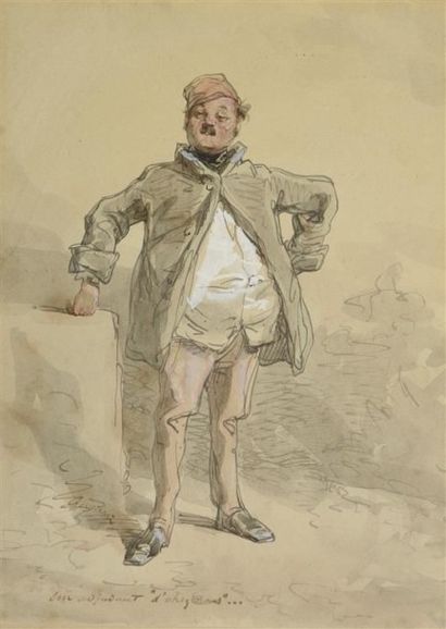 Paul GAVARNI (1804-1866). Une vieille femme...