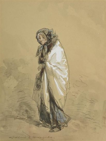 Paul GAVARNI (1804-1866). Une vieille femme...
