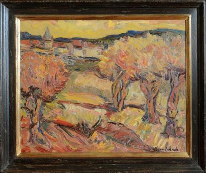 François LOMBARDI (1925-1996) Village en...