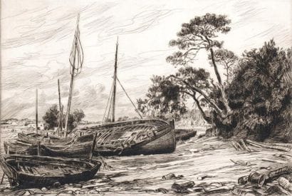 André DAUCHEZ (1870 1948) Barques échouées....