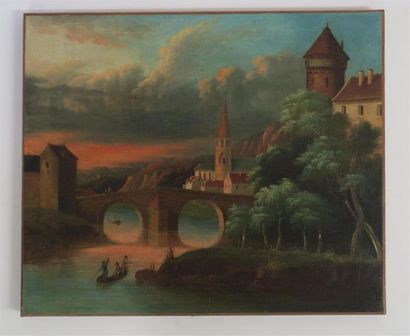 Ecole suisse (?). Château près d'une rivière....
