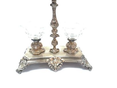 Salière double en métal argenté et cristal,...