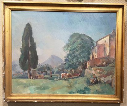 Guillaume DULAC (1868/83-1929) Ferme au cyprès...