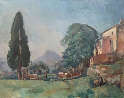 Guillaume DULAC (1868/83-1929) Ferme au cyprès...