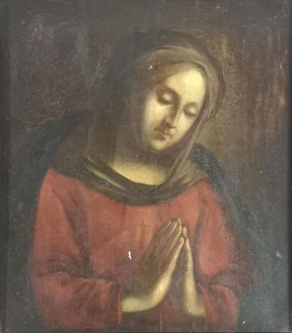 Vierge en prière. Panneau XVIIe-XVIIIe. (petits...