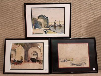 Charles FÉOLA (1917-1994). Hangar à bateaux,...