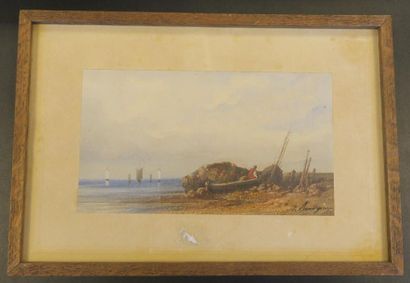 BOURGEOIS. Bateaux en bord de mer. Aquarelle....