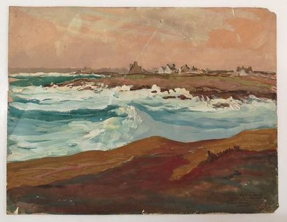 MESSAC Paul. Bord de mer. Gouache. (acc.)....