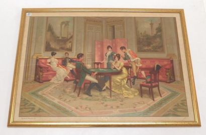 La partie de cartes. Gravure encadrée copyright...