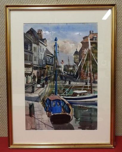 Jean HOURREGUE (1925-1983) Le port de Honfleur...