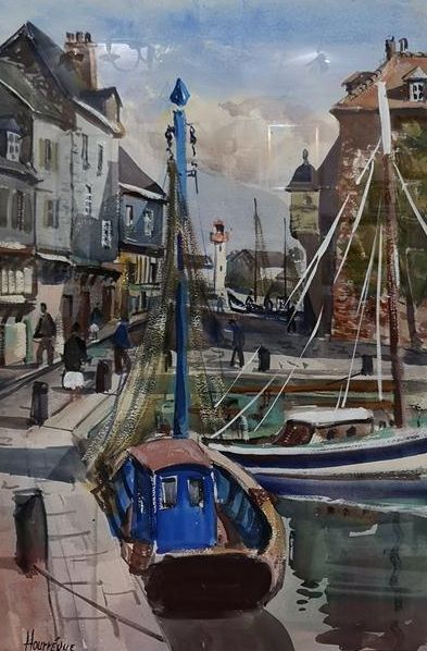 Jean HOURREGUE (1925-1983) Le port de Honfleur...