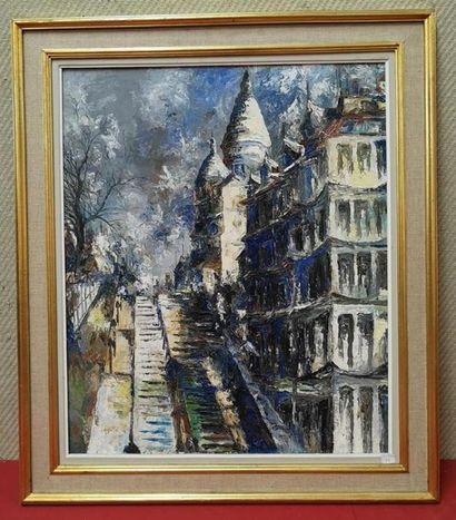 Vue du Sacré Coeur à Montmartre. Huile sur...