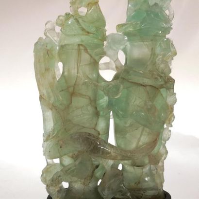 CHINE. Double vases couverts en pierre dure...