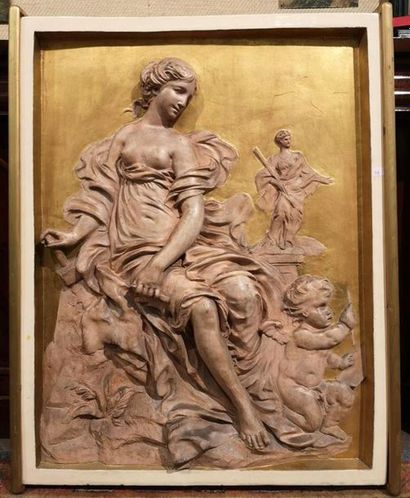 Allégorie de la sculpture. Grand relief en...