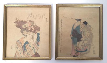 2 estampes japonaises. Fin XIXème siècle....