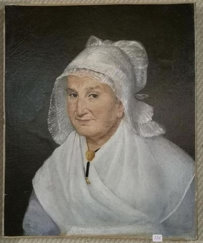 Femme à la coiffe. Toile XIXe. 55 x 45 c...