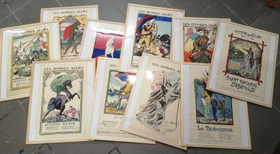 Les hymnes alliés. 10 estampes encadrées...