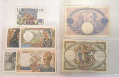 Lot de 7 billets de 50 F : Bleu et rose F...