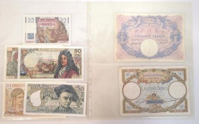 Lot de 7 billets de 50 F : Bleu et rose F...