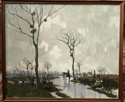 Jean MAREC (1901-1972). Paysage d'hiver animé....