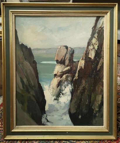 Jean MAREC (1901-1972). Côte rocheuse. Huile...