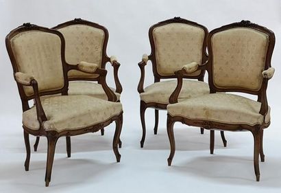 Série de 4 fauteuils en bois naturel, style...