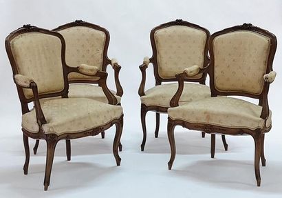 Série de 4 fauteuils en bois naturel, style...