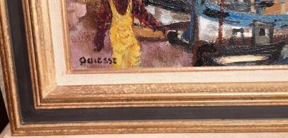 Claude QUIESSE. Bateaux au port. Toile. Signée...