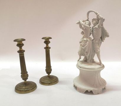 Paire de flambeaux en bronze Epoque Restauration...