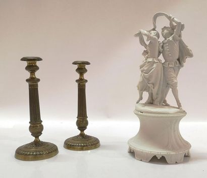 Paire de flambeaux en bronze Epoque Restauration...