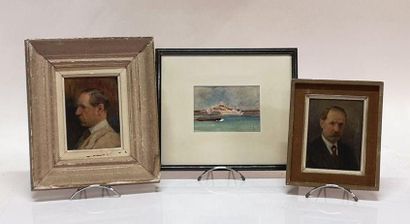 3 oeuvres: 2 portraits d'homme (huiles sur...