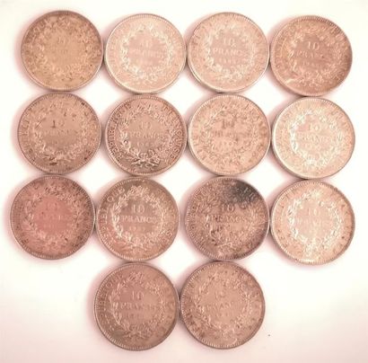 14 pièces de 10 FF Hercule en argent