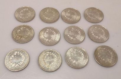 12 pièces de 50 FF Hercule en argent