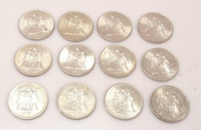 12 pièces de 50 FF Hercule en argent