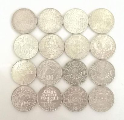 16 pièces de 100 FF modernes en argent