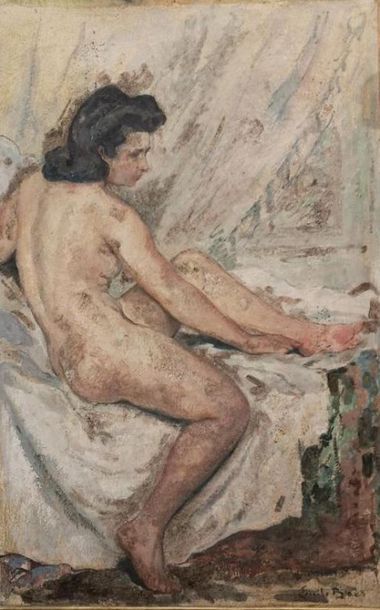 Emile BAES (1879-1954). Nu assis. huile sur...
