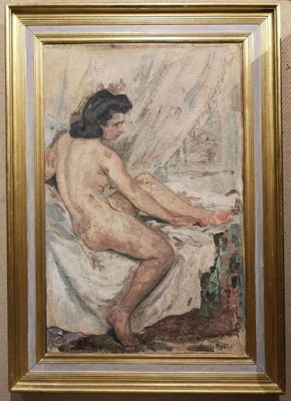 Emile BAES (1879-1954). Nu assis. huile sur...