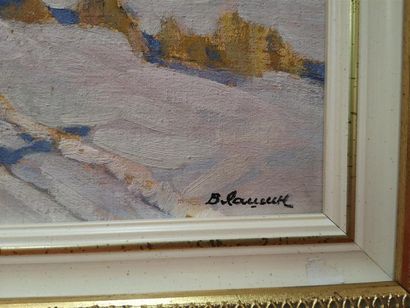 LACHINE. Travaux en hiver. Huile sur carton...