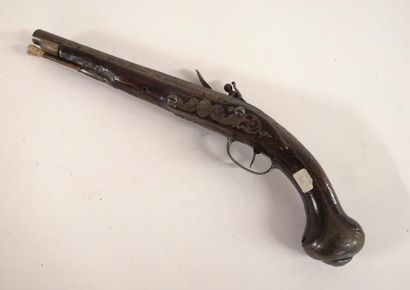 Pistolet d'arçon XVIIIe, platine à silex...