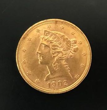 1 monnaie en or : 5 $ US 1902