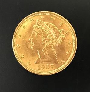1 monnaie en or : 5 $ US 1907