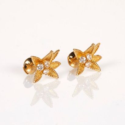 Paire de clous d'oreilles feuillages en or...