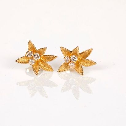 Paire de clous d'oreilles feuillages en or...