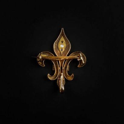 Broche fleur de lys en or sertie de petits...