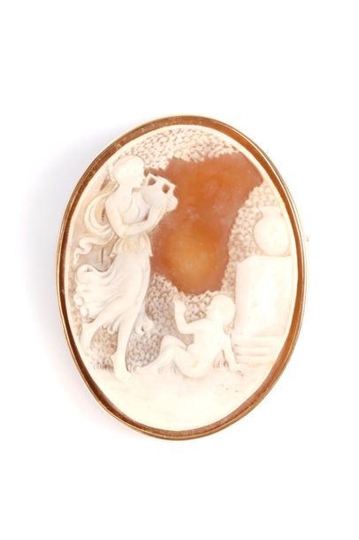 Grande broche en or sertie d'un camée coquille...