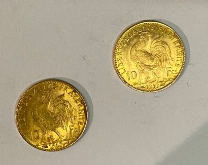 2 monnaies en or: 10 FF coq 1910