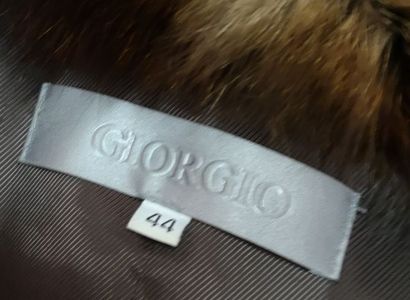 GIORGIO. Veste en cuir lisse chocolat, fourrure...