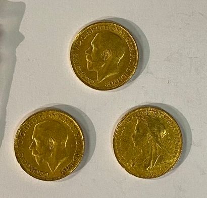 3 monnaies en or: souverains 1901 1918 1...