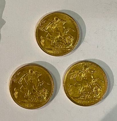 3 monnaies en or: souverains 1901 1918 1...