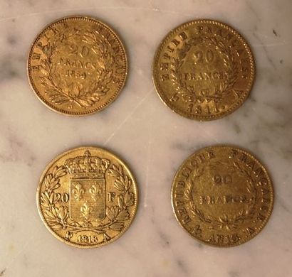4 monnaies en or: 20 FF 1811 A, an 13 A,...